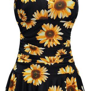 Summer Mae XXXL Plus Size Vintage One Piece Swimsuits w/ Tummy Control Sunflower